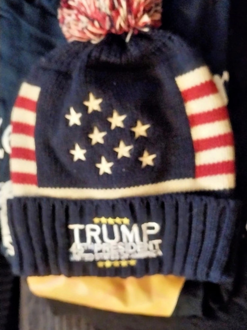Trump 45th President United States of America American Flag Knit Pom-Pom Hat